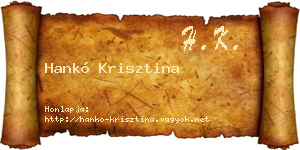 Hankó Krisztina névjegykártya